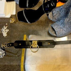 Black Gold Leather Door Knocker Adjustable Choker